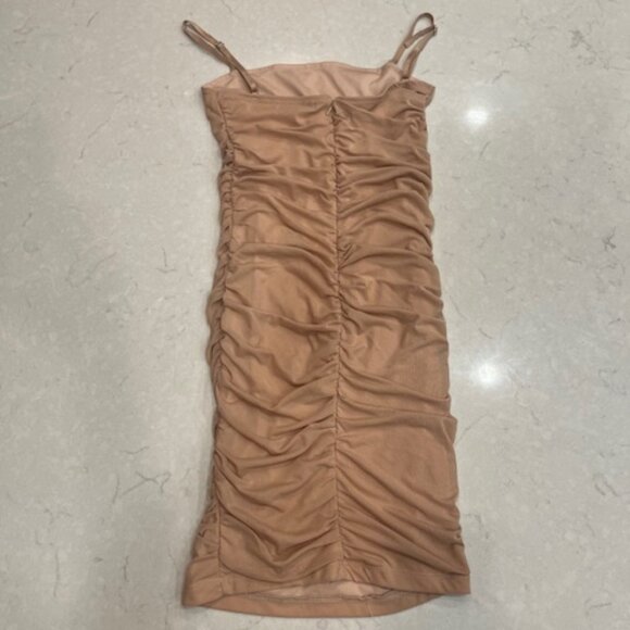 FOREVER 21 Bodycon Ruched Mini Prom Club Dress - Nude - Size Medium - Picture 3 of 4